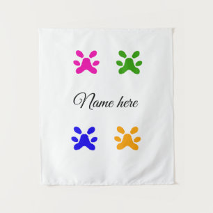 Dog paw colorful pet add name text animal paw tapestry
