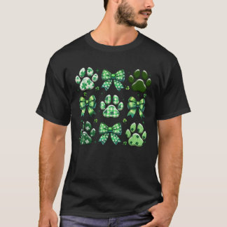 Dog Paw Coquette Bow Shamrock St Patricks Day T-Shirt