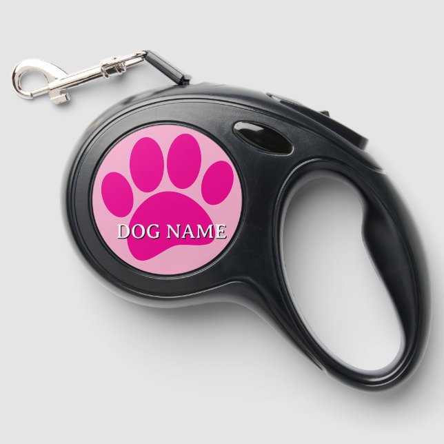 Dog Paw Custom Name Retractable Pet Leash (Front)