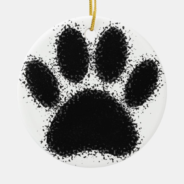 Dog Paw Drawing Ceramic Ornament (Front)