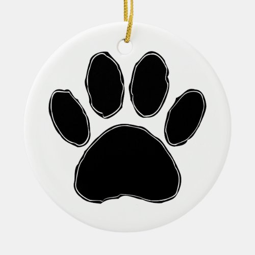 Dog Paw Drawing In Black Ceramic Ornament