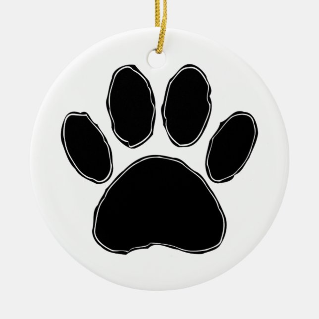 Dog Paw Drawing In Black Ceramic Ornament (Front)