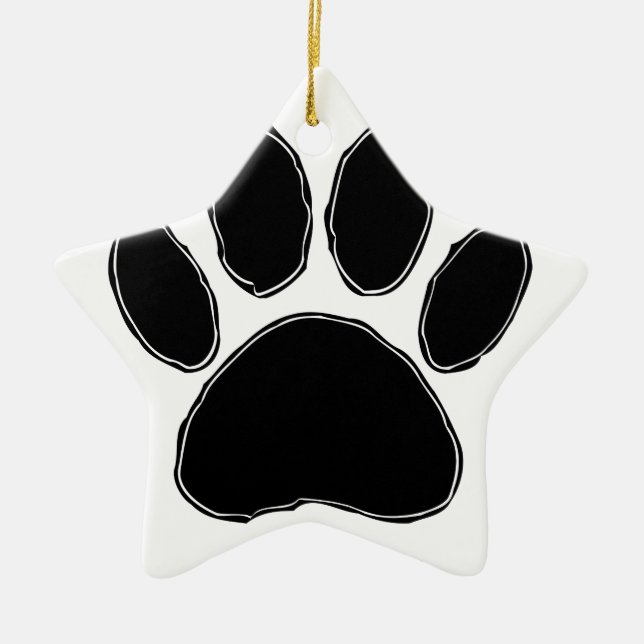 Dog Paw Drawing In Black Ceramic Ornament (Front)