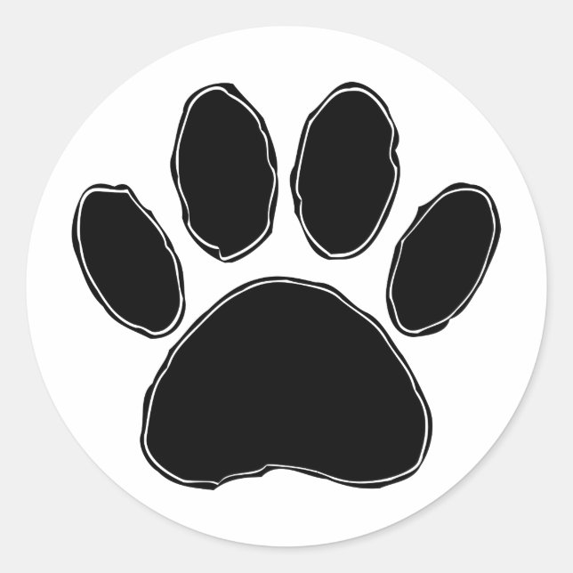 Dog Paw Drawing In Black Classic Round Sticker (Front)