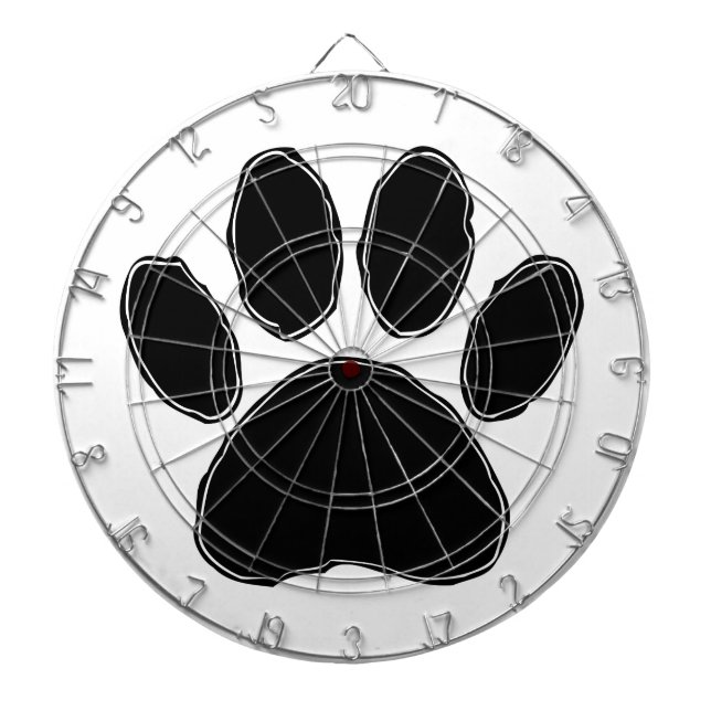Dog Paw Drawing In Black Dartboard With Darts (Front)
