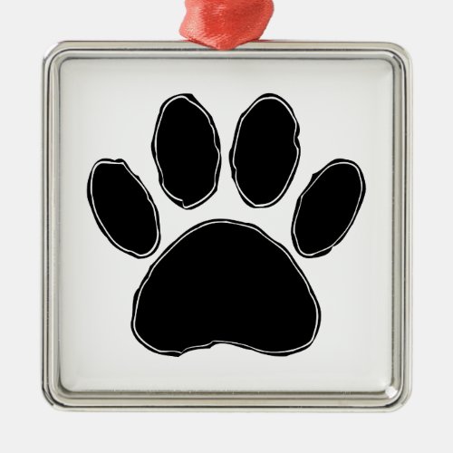 Dog Paw Drawing In Black Metal Ornament