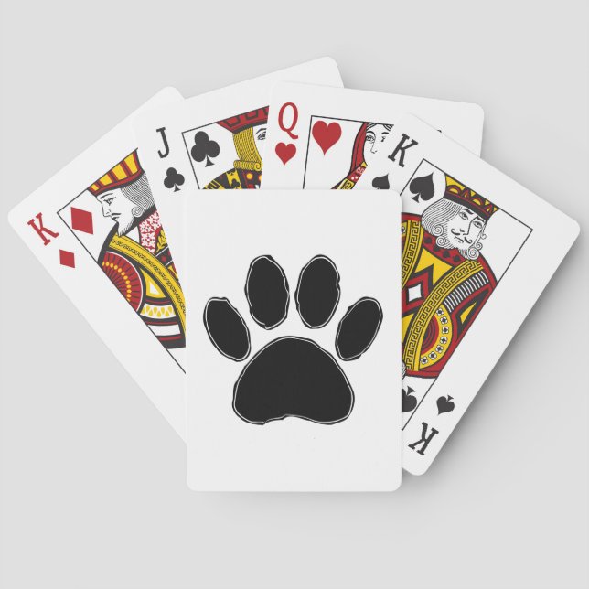 Dog Paw Drawing In Black Poker Cards (Back)