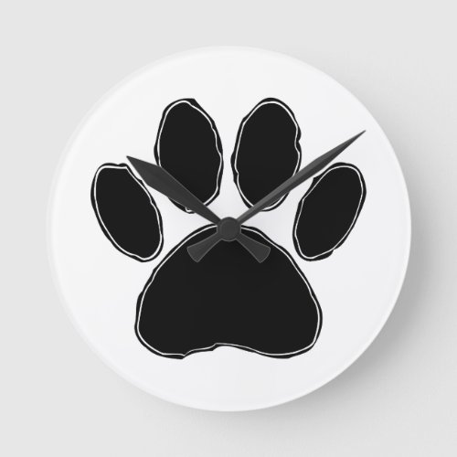 Dog Paw Drawing In Black Round Clock