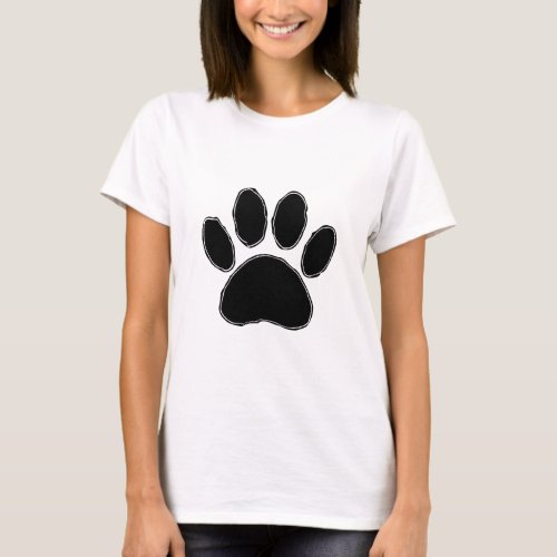 Dog Paw Drawing In Black T_Shirt