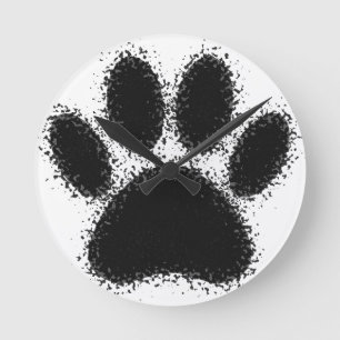 Dog Paw Drawing Round Clock