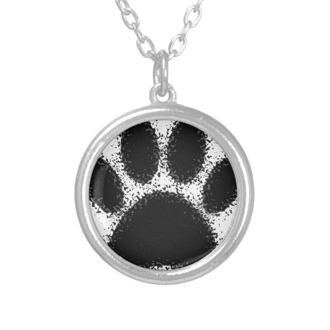 Dog Paw Drawing Silver Plated Necklace (Front)