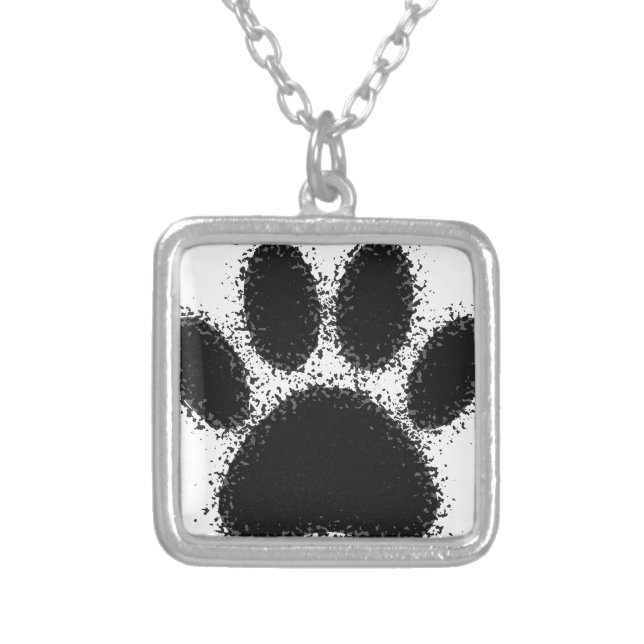 Dog Paw Drawing Silver Plated Necklace (Front)