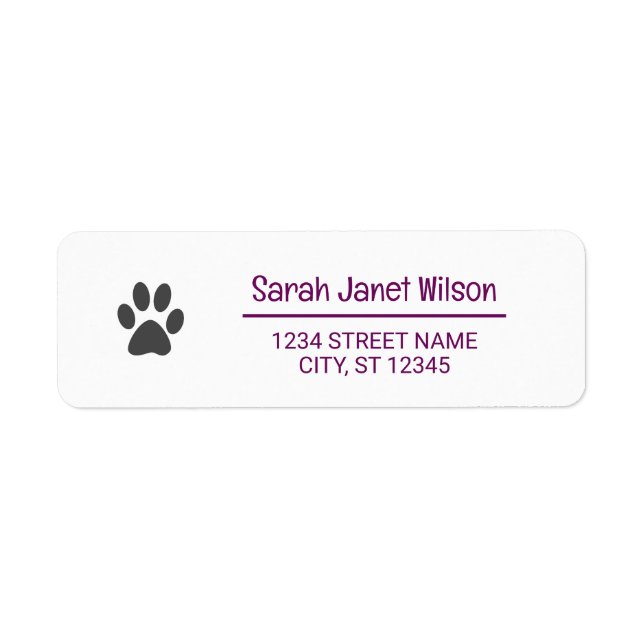 Dog Paw Elegant Minimalist Modern Return Address  Label (Front)