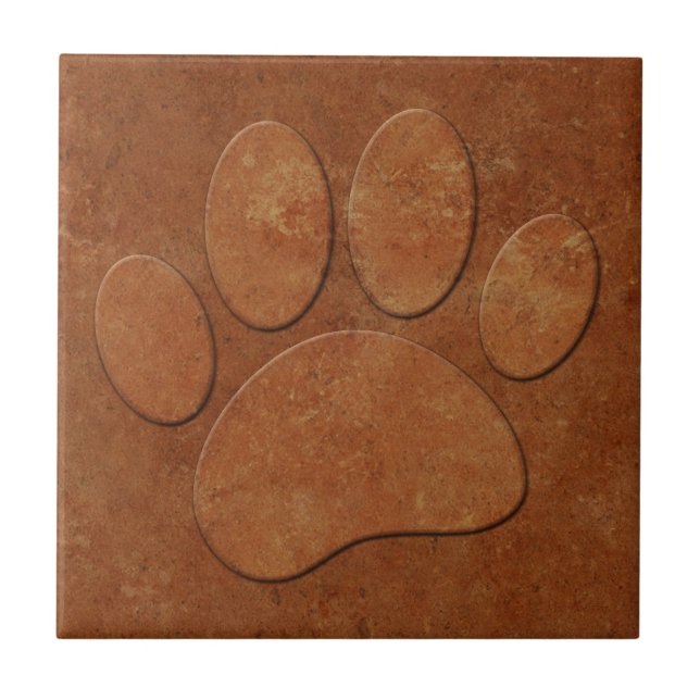 Dog Paw Faux Terracotta Print Ceramic Tile (Front)