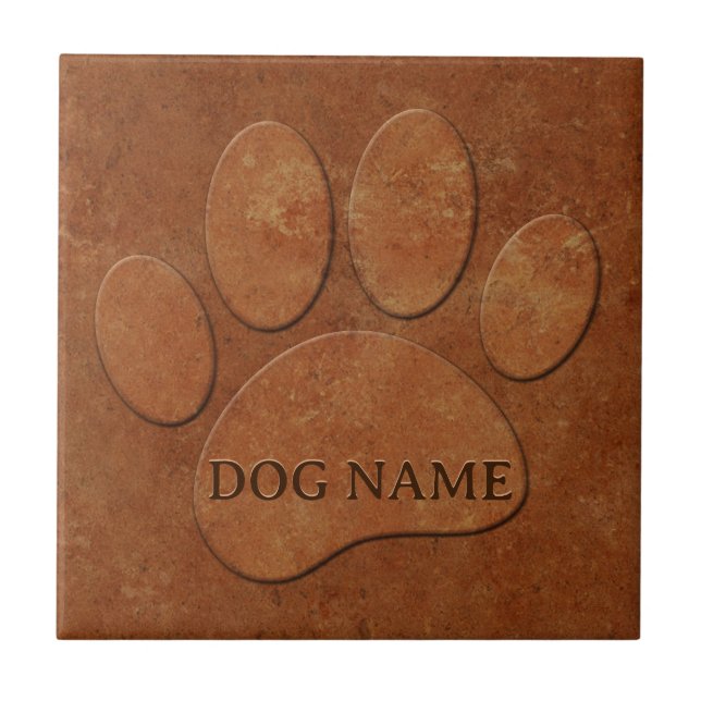 Dog Paw Faux Terracotta Print Ceramic Tile (Front)