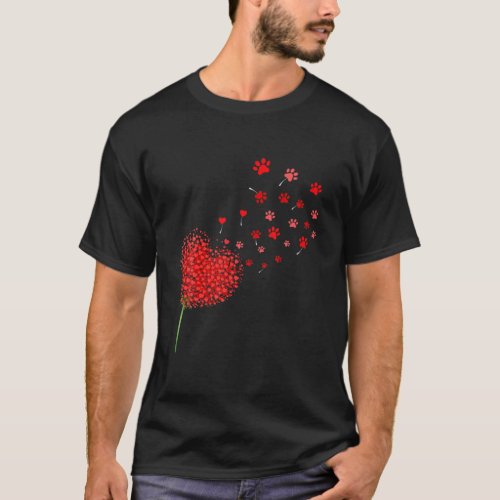 Dog Paw Flower Fly Dandelion Cute Red Heart Valent T_Shirt