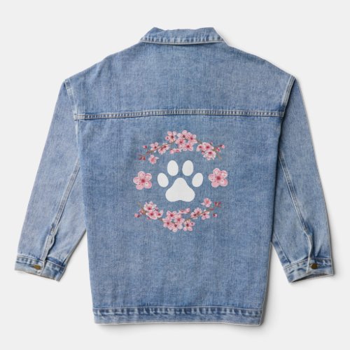 Dog Paw Fur Mama Women s Pink Flowers Sakura Dog M Denim Jacket