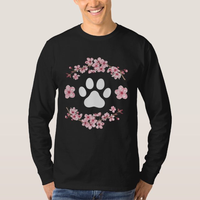 Dog Paw Fur Mama Women s Pink Flowers Sakura Dog M T-Shirt (Front)