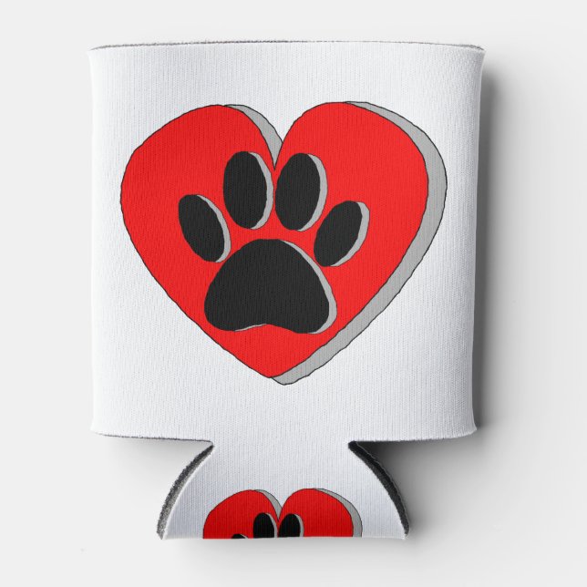 Dog Paw Heart Drawing Can Cooler (Front)