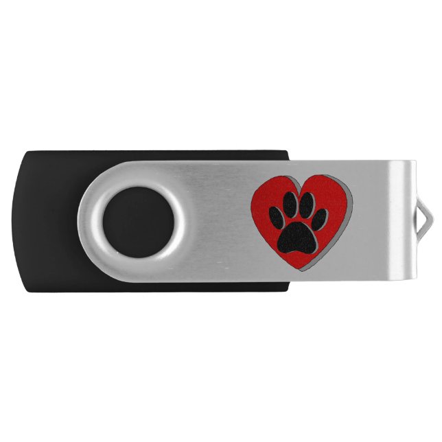 Dog Paw Heart Drawing Flash Drive (Front)