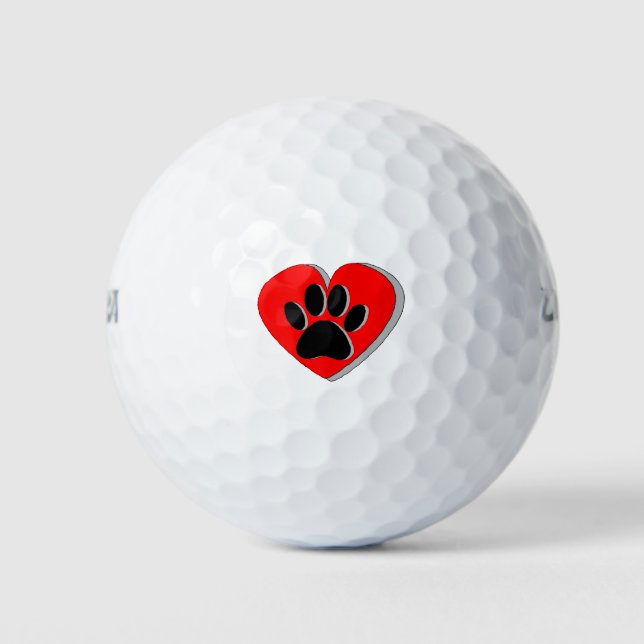 Dog Paw Heart Drawing Golf Balls (Front)