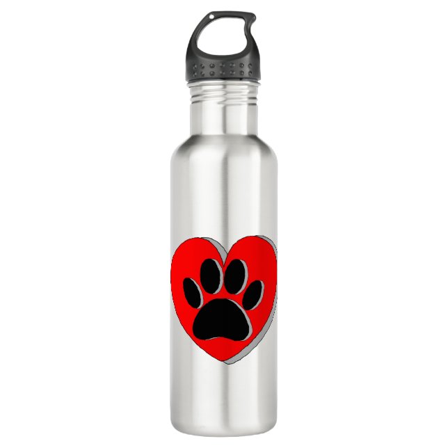 Dog Paw Heart Drawing Stainless Steel Water Bottle (Front)