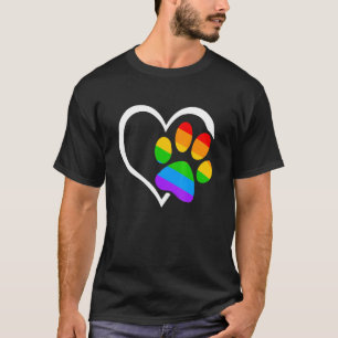 Dog Paw Heart Lgbt Rainbow Flag Ally Gay Pride Mon T-Shirt