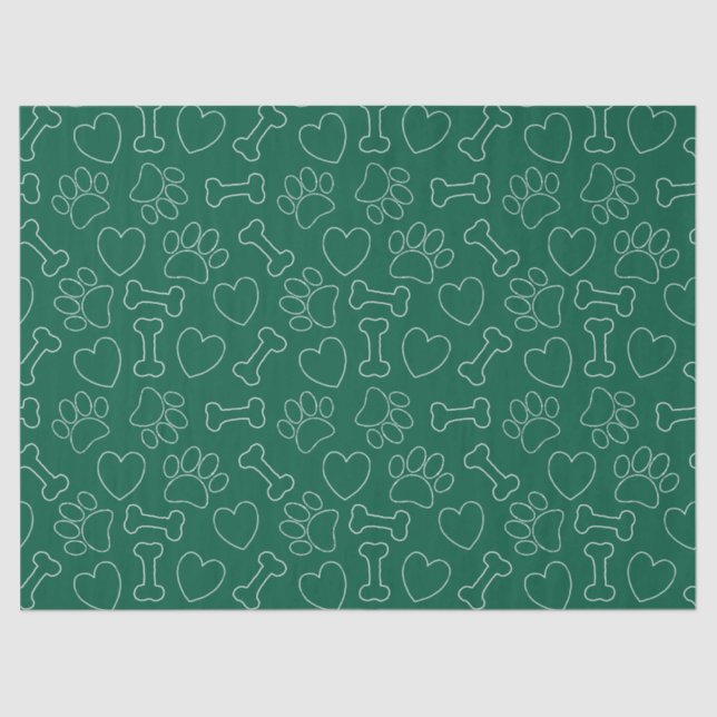 Dog Paw Hearts And Bones Pattern Custom Green Tissue Paper (Front)