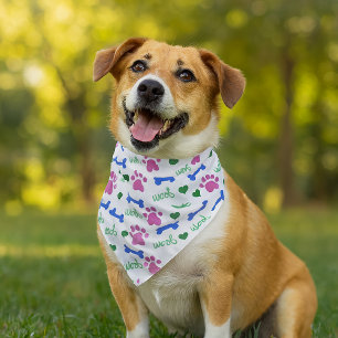 Dog Paw Hearts Bones Woof Pink Blue Green Pattern Bandana
