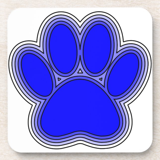 Dog Paw In Blue With Outlines Beverage Coaster (Front)