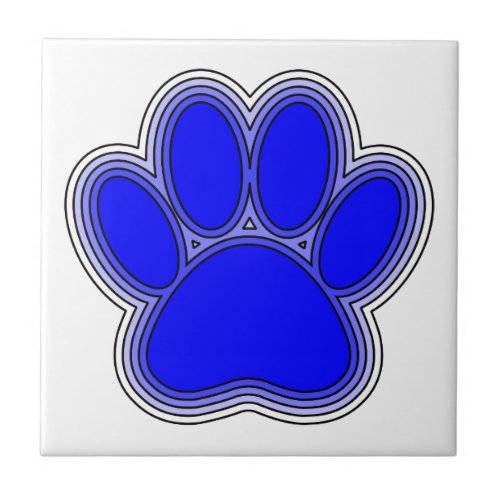 Dog Paw In Blue With Outlines Ceramic Tile