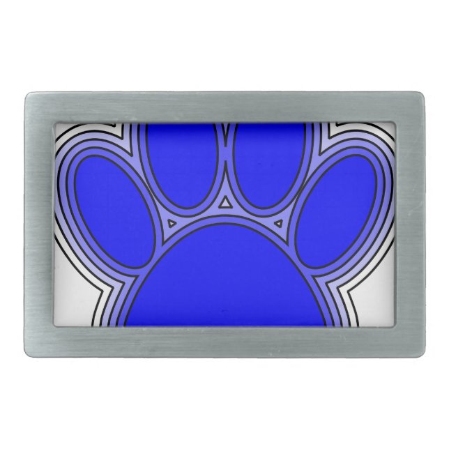 Dog Paw In Blue With Outlines Rectangular Belt Buckle (Front)