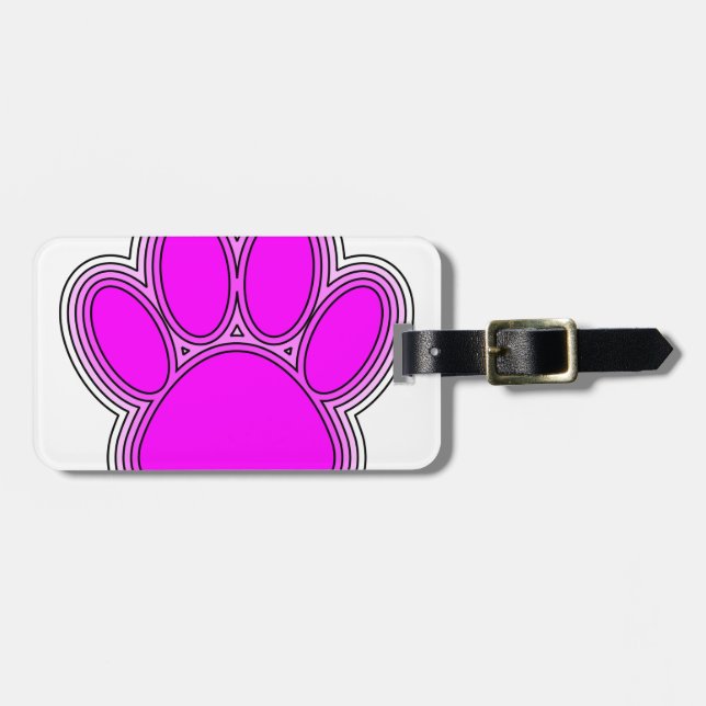Dog Paw In Pink With Outlines Luggage Tag (Front Horizontal)