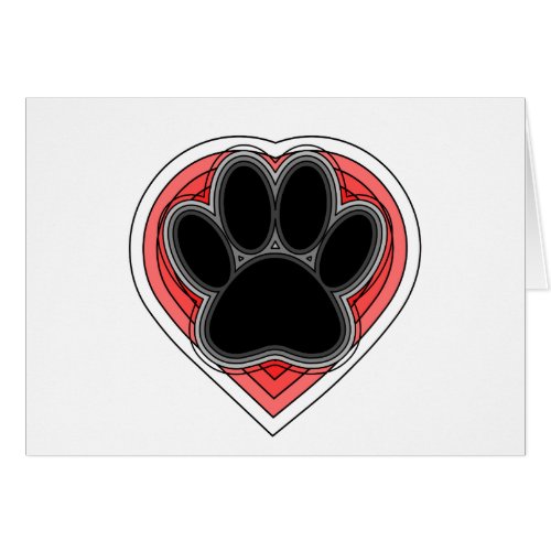 Dog Paw In Red Heart With Outlines