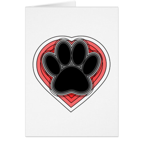 Dog Paw In Red Heart With Outlines