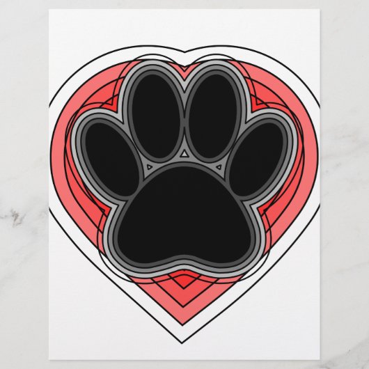 Dog Paw In Red Heart With Outlines (Front)