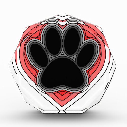 Dog Paw In Red Heart With Outlines Award