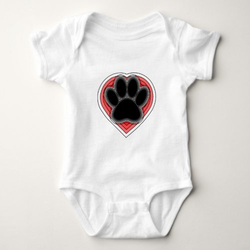 Dog Paw In Red Heart With Outlines Baby Bodysuit