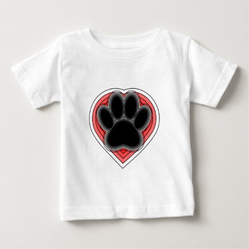Dog Paw In Red Heart With Outlines Baby T_Shirt