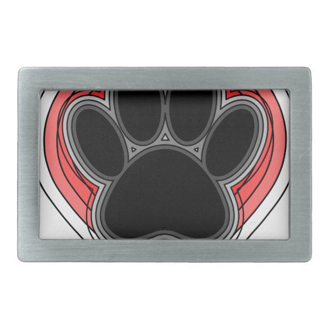 Dog Paw In Red Heart With Outlines Belt Buckle (Front)
