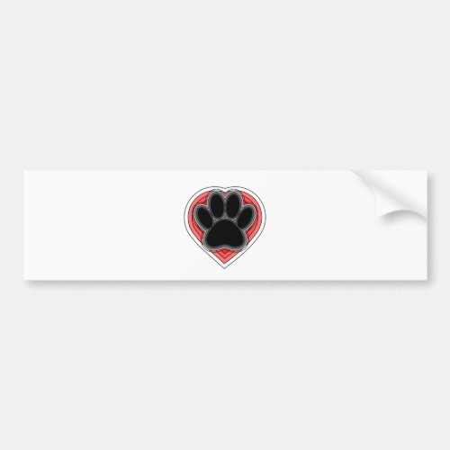 Dog Paw In Red Heart With Outlines Bumper Sticker