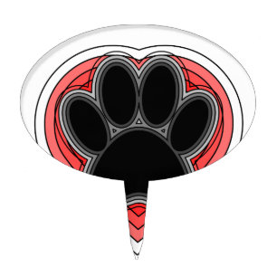 Dog Paw In Red Heart With Outlines Cake Topper