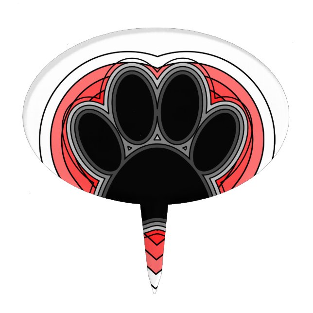 Dog Paw In Red Heart With Outlines Cake Topper (Front)