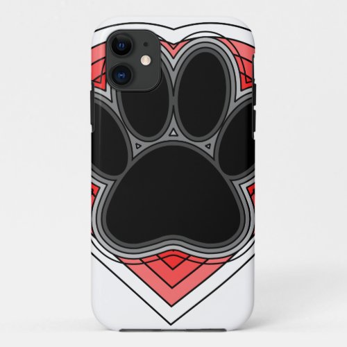 Dog Paw In Red Heart With Outlines iPhone 11 Case