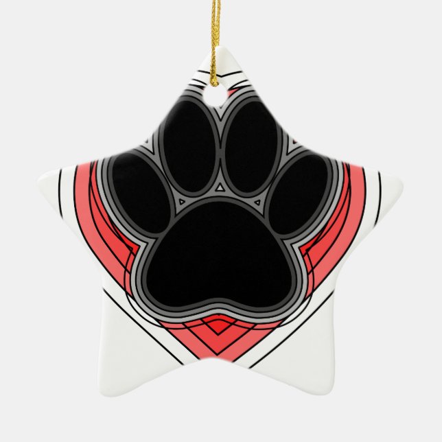 Dog Paw In Red Heart With Outlines Ceramic Ornament (Front)
