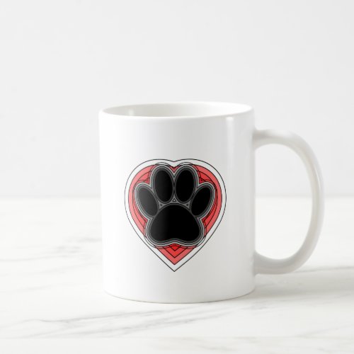Dog Paw In Red Heart With Outlines Coffee Mug
