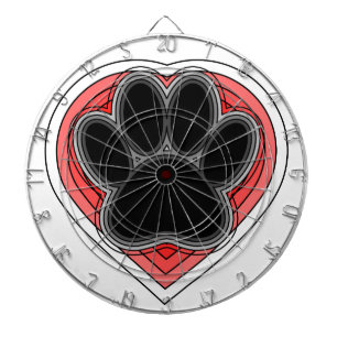 Dog Paw In Red Heart With Outlines Dartboard