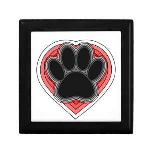 Dog Paw In Red Heart With Outlines Gift Box