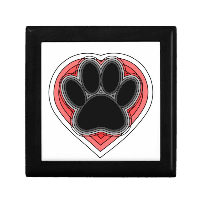 Dog Paw In Red Heart With Outlines Gift Box (Front)