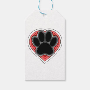 Dog Paw In Red Heart With Outlines Gift Tags